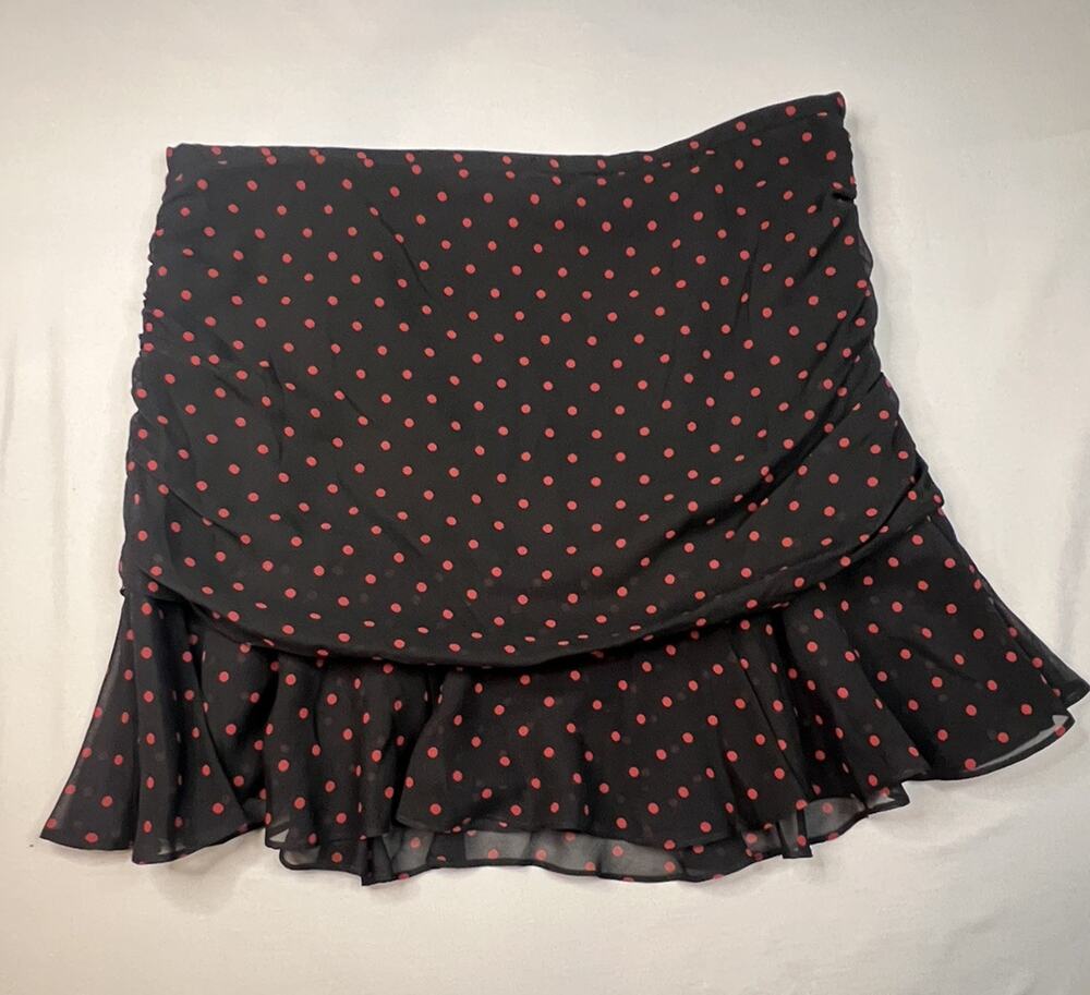 Veronica Beard Millie Skirt Black Red Polka Dot Size 14 Silk Romantic Pin Up NWT